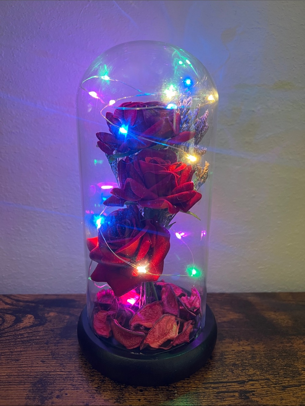 Preserved Roses Lighted Glass Dome Flower Gift Anniversary Birthday